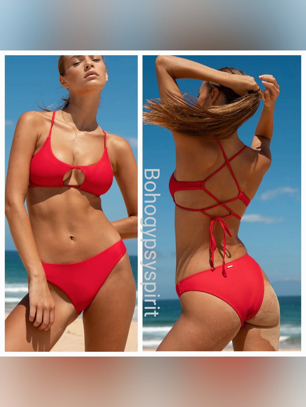 $110 Berlook Econyl Red Cut Out Bikini Set, Large